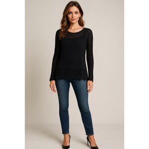 Bobeau Top Womens‎ S Black Open Knit Crochet Sheer Whimsigoth Flowy Stretch Goth